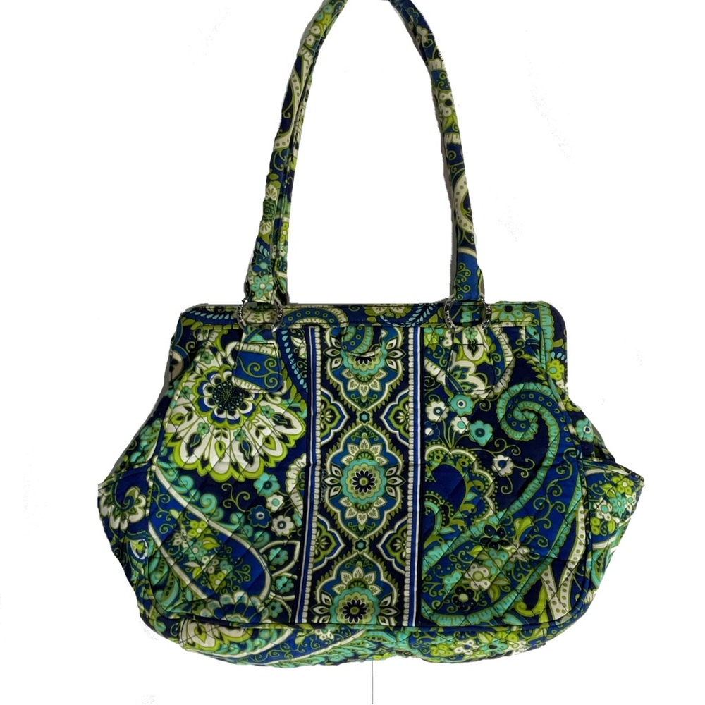 Vera Bradley Rhythm & Blues Structured Shoulder Bag Blue Greens Floral Pattern